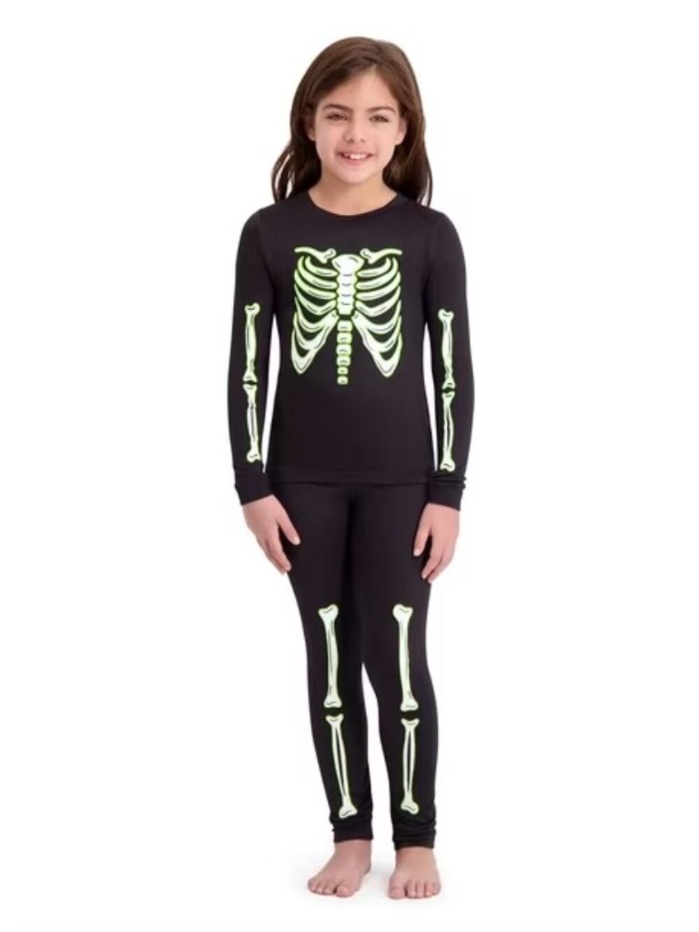 Kids Sz 10 Dreamlife Kids Skeleton Pajamas Costume 2 Piece Black Neon Bones
